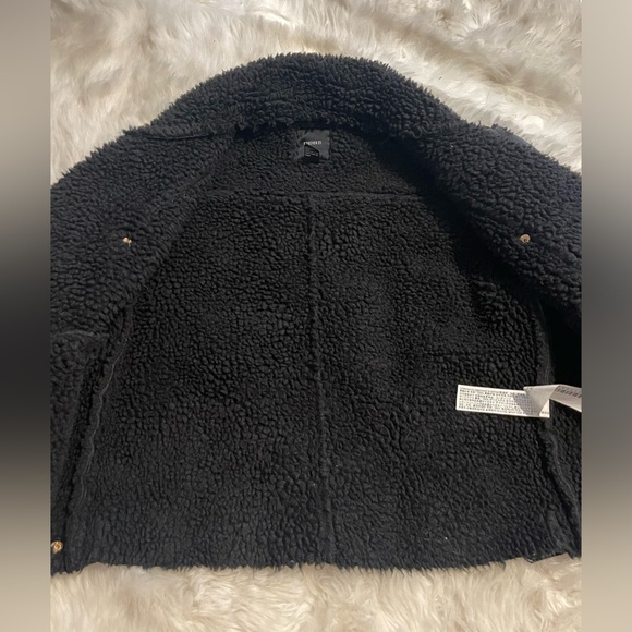 Black Forever 21 Moto Jacket with Teddy Lining and Gold Hardware - Picture 3 of 4